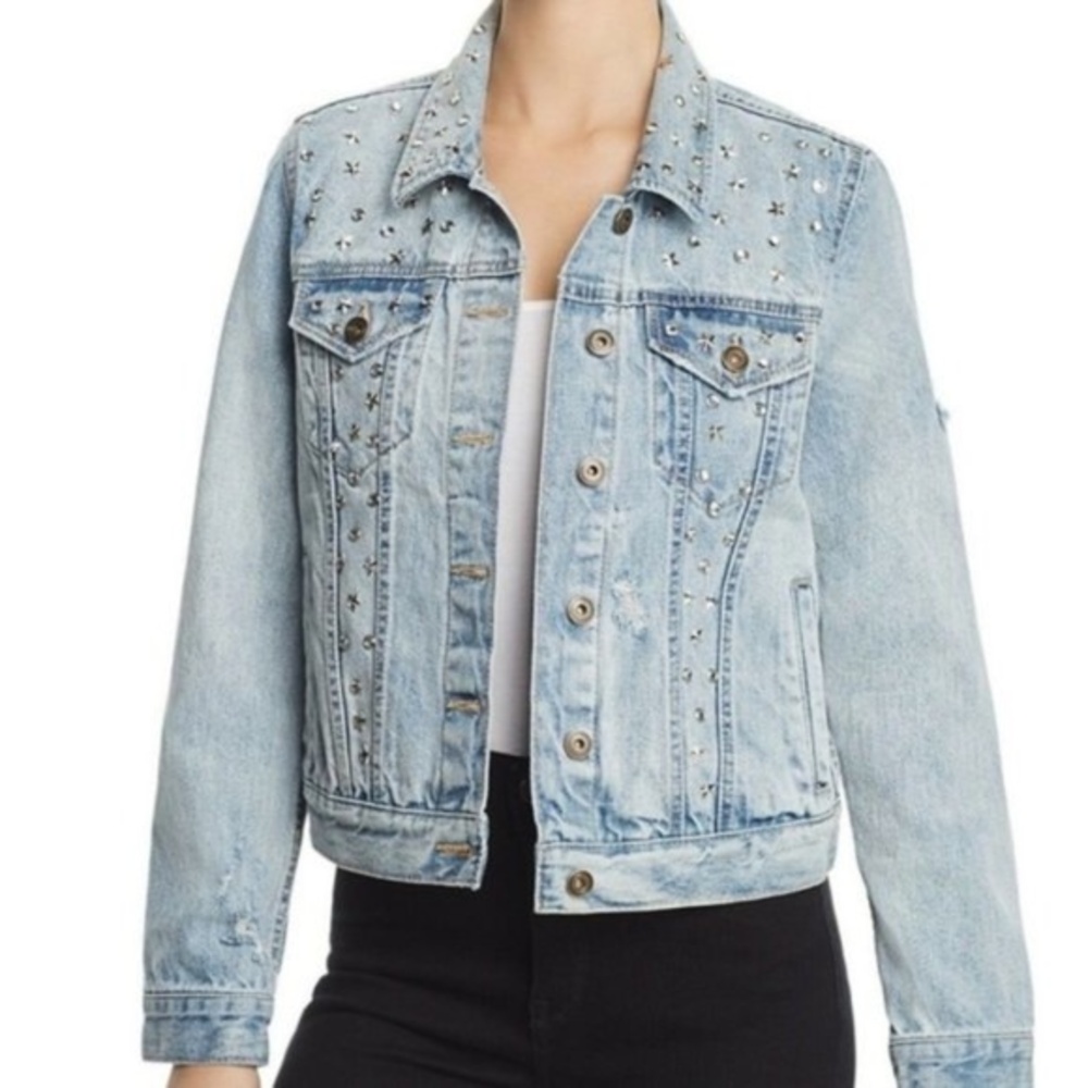 Sunset + Spring Denim Jean Jacket Star Studded‎ Distressed Embellished Small